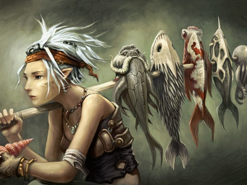 Elf with Fish on Pole