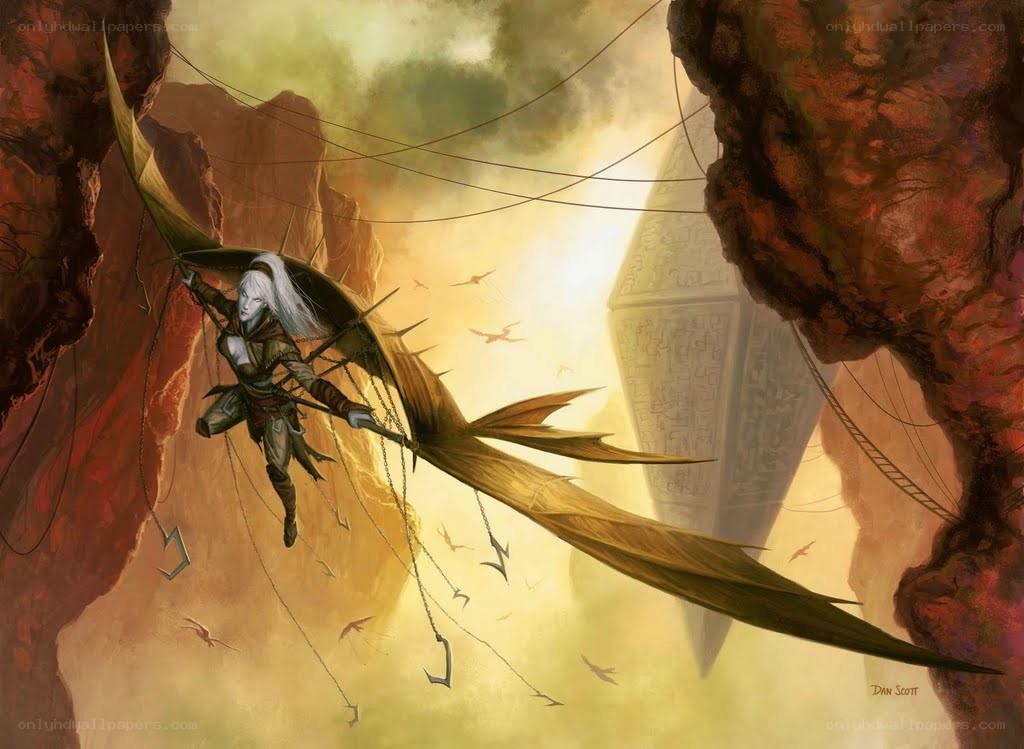 elf with glider in canyon