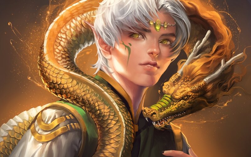 Elf with Golden Dragon — Gold, Dramatic