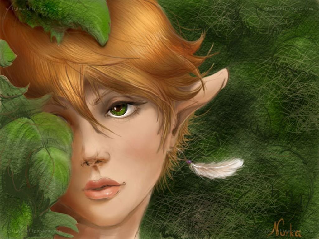elf with green eyes and leaf crown