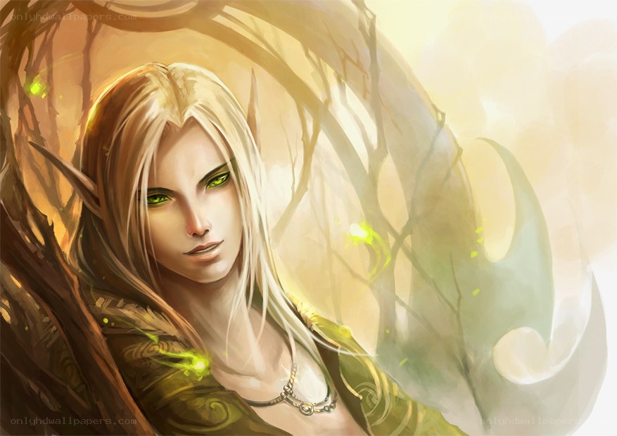 elf with green eyes in forest