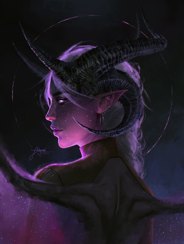 Elf with Horns in Profile — Purple