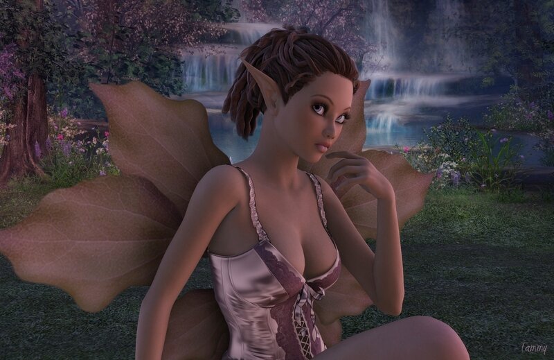 elf with leaf wings in garden
