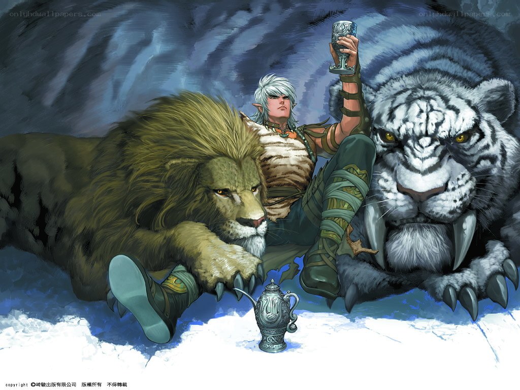 elf with lion and tiger