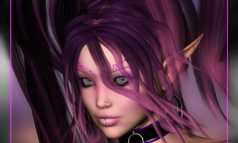 Elf with Purple Hair — Dramatic, 3d Render