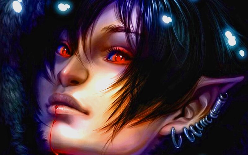 Elf with Red Eyes — Black, Dramatic, Night