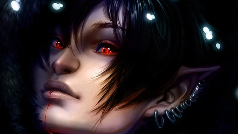 Elf with Red Eyes — Black, Dramatic