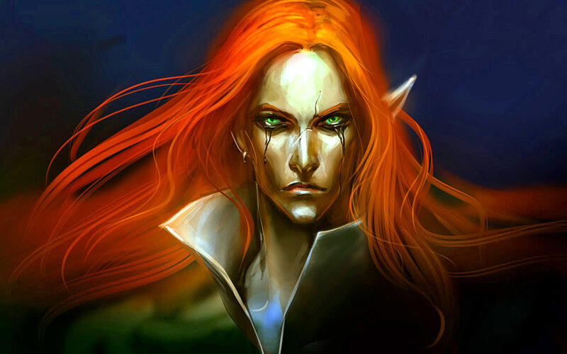 Elf with Red Hair — Dramatic, Digital Art, Green Eyes
