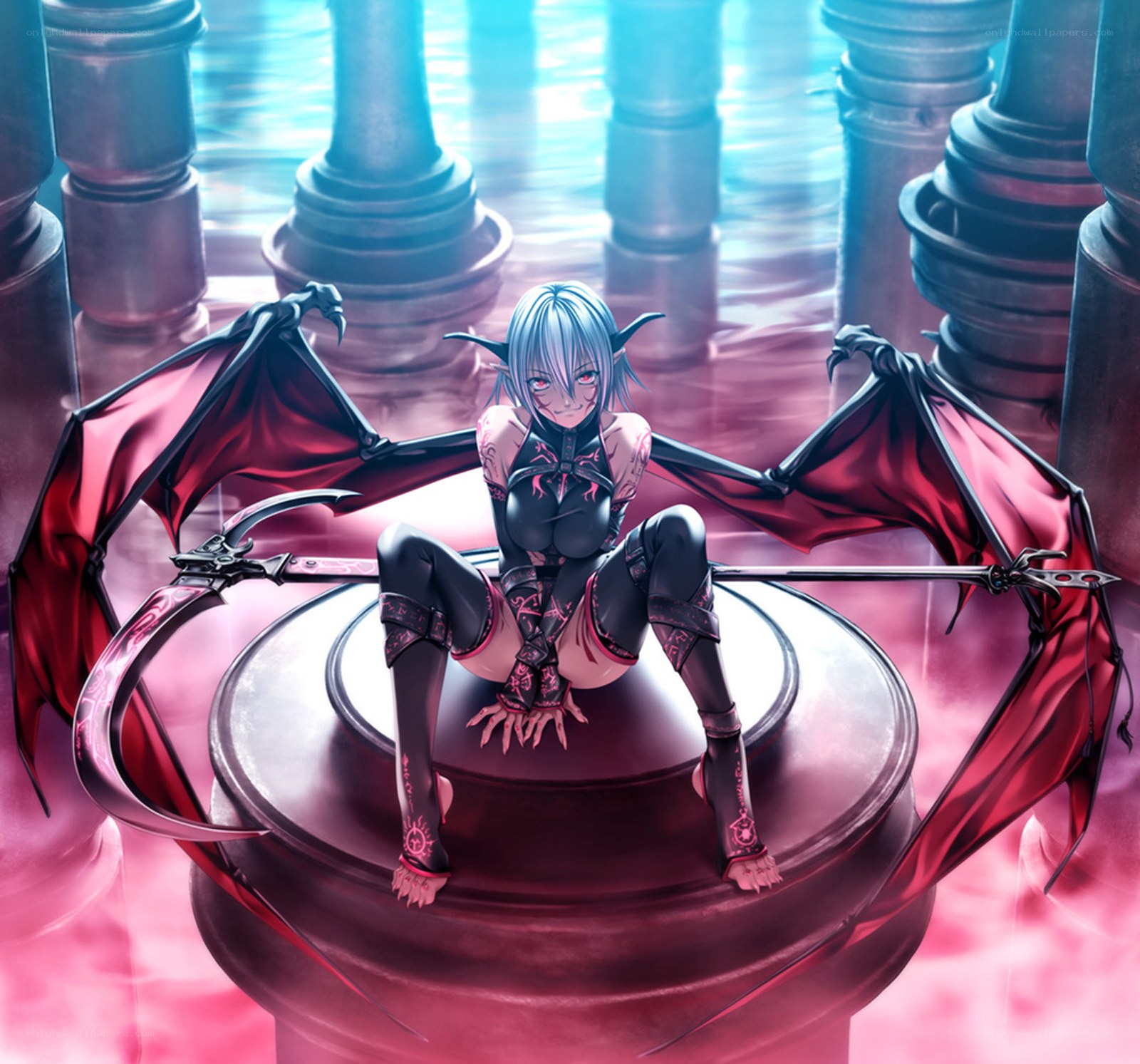elf with red wings on pedestal