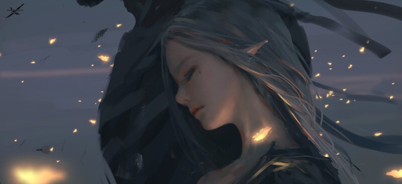 Elf with Silver Hair — Gray, Dramatic
