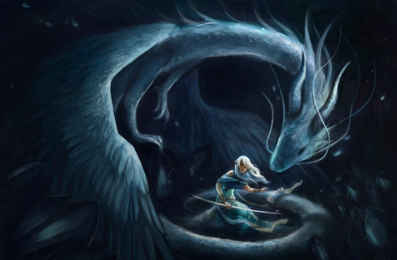 Elf with Sword and Dragon