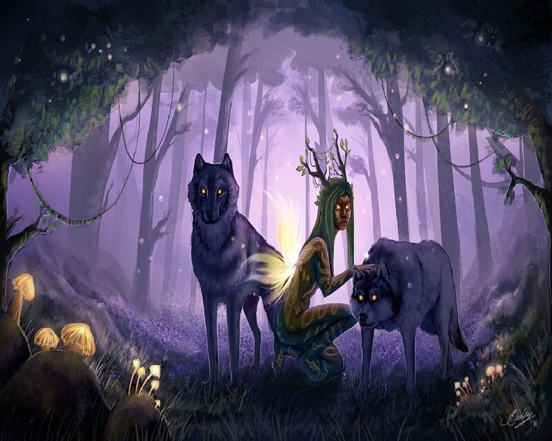 Elf with Two Wolves — Purple