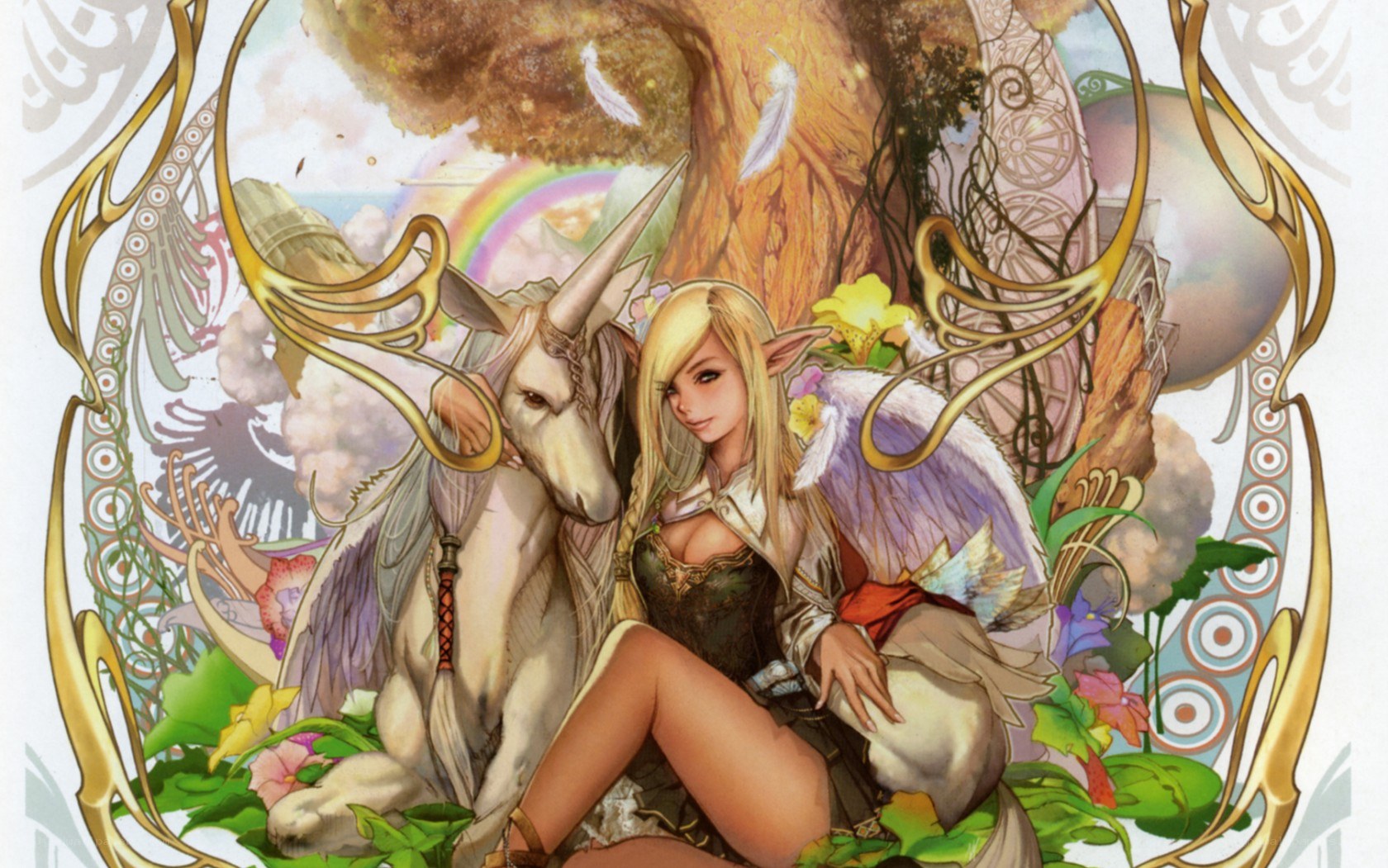 elf with unicorn in garden