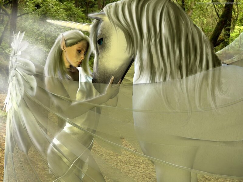 Elf with Unicorn — White