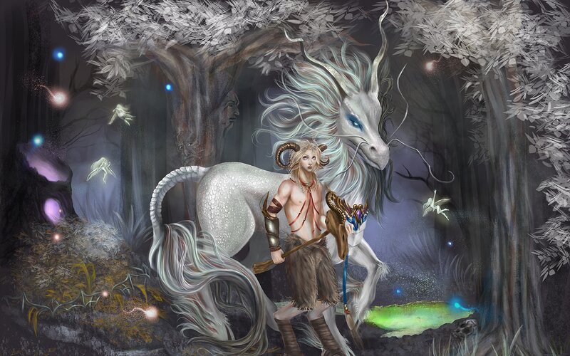 Elf with White Dragon — Mystical