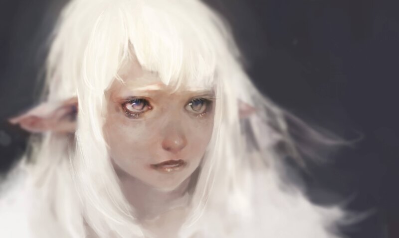 elf with white hair and blue eyes