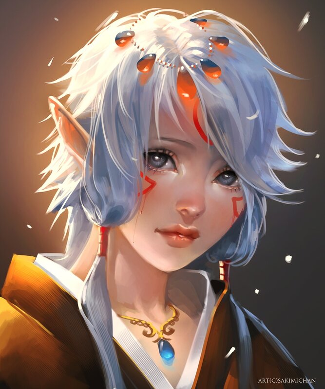 elf with white hair and blue eyes