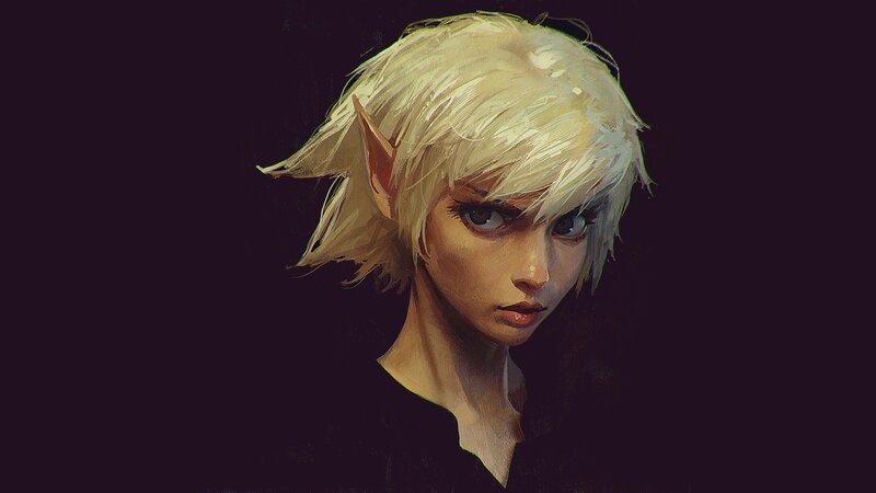 Elf with White Hair — Dramatic, Digital Art, Pointed Ears