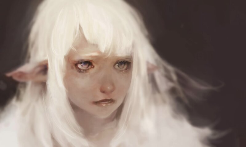 Elf with White Hair — Dramatic, Digital Art, White Hair