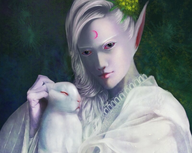 elf with white rabbit