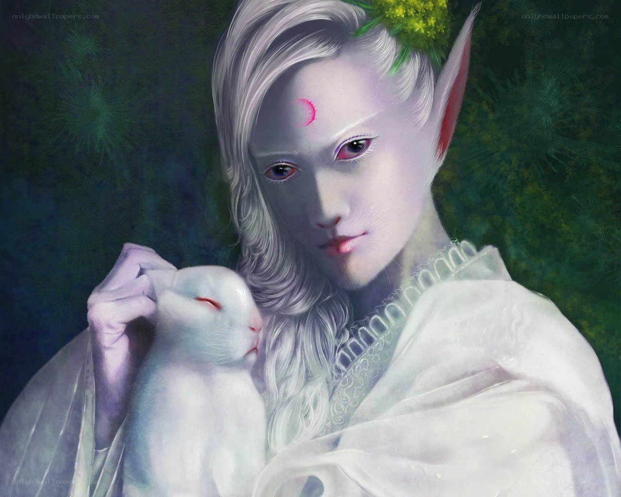 elf with white rabbit