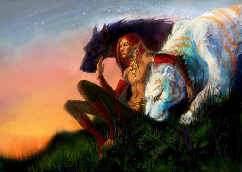 elf with wolf and tiger
