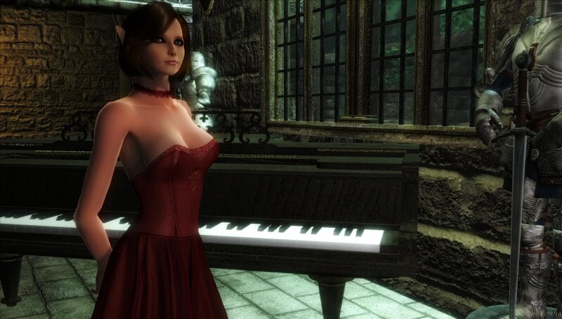 elf woman at piano in castle