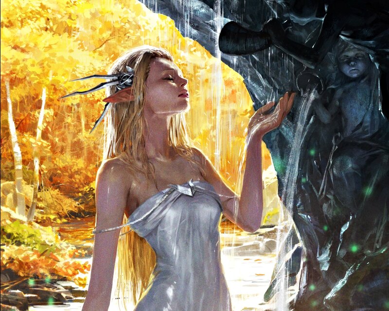 Elf Woman at Waterfall