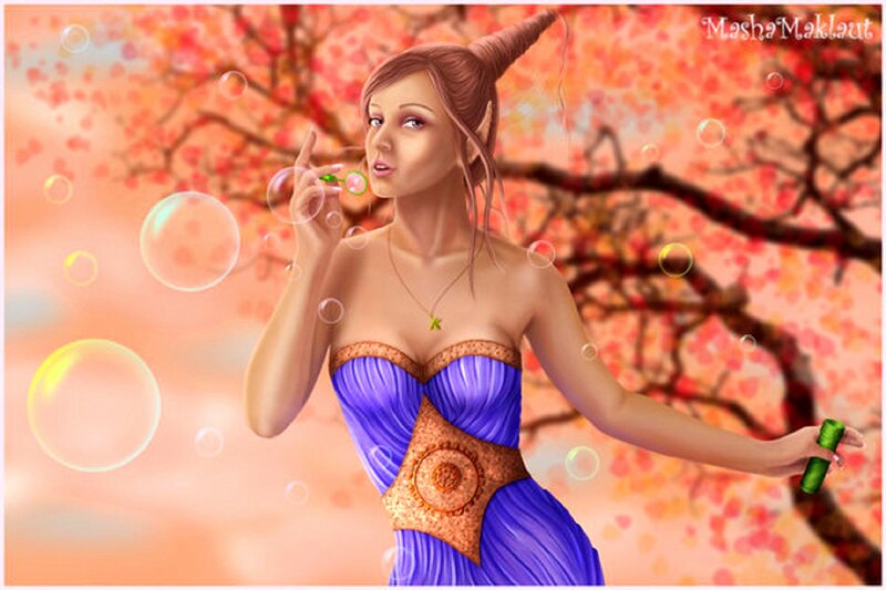 Elf Woman Blowing Bubbles
