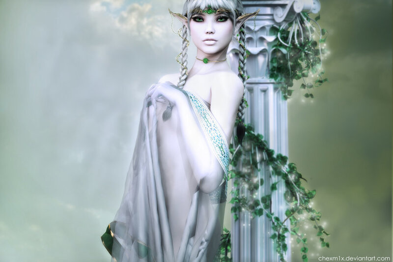 elf woman by column