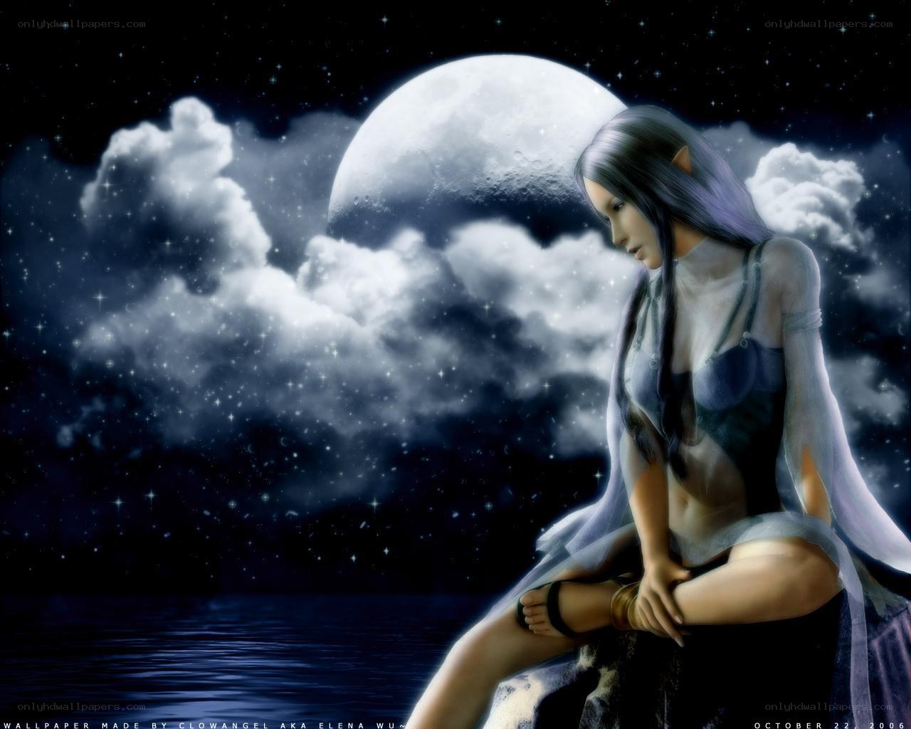 elf woman by moonlight