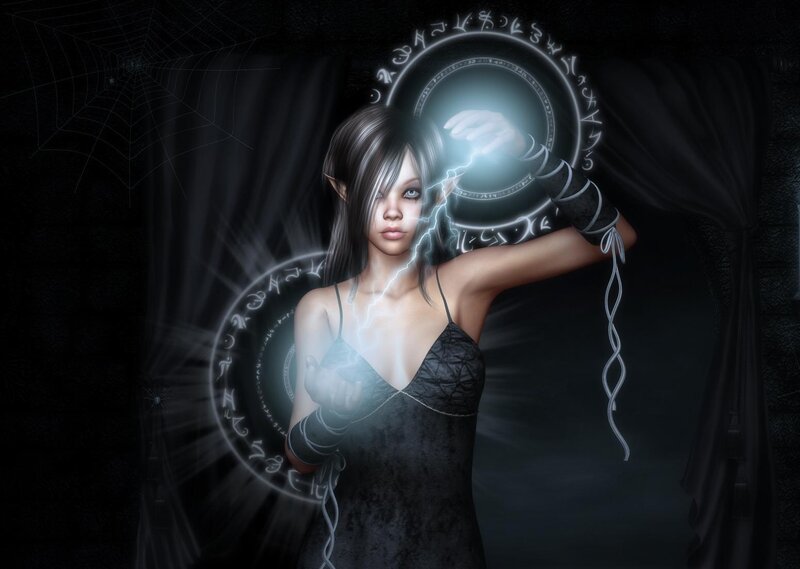 Elf Woman Casting Spell — Black