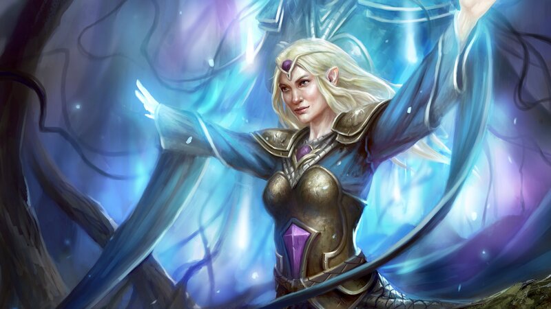Elf Woman Casting Spell — Blue, Dramatic, Digital Art, Armor