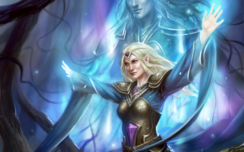 Elf Woman Casting Spell — Blue, Dramatic, Digital Art, Magic, Armor
