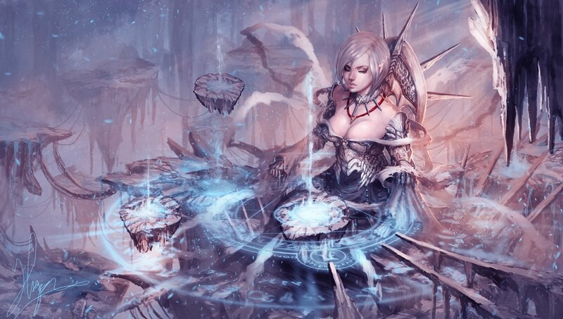 Elf Woman Casting Spell — Blue, Dramatic, Winter