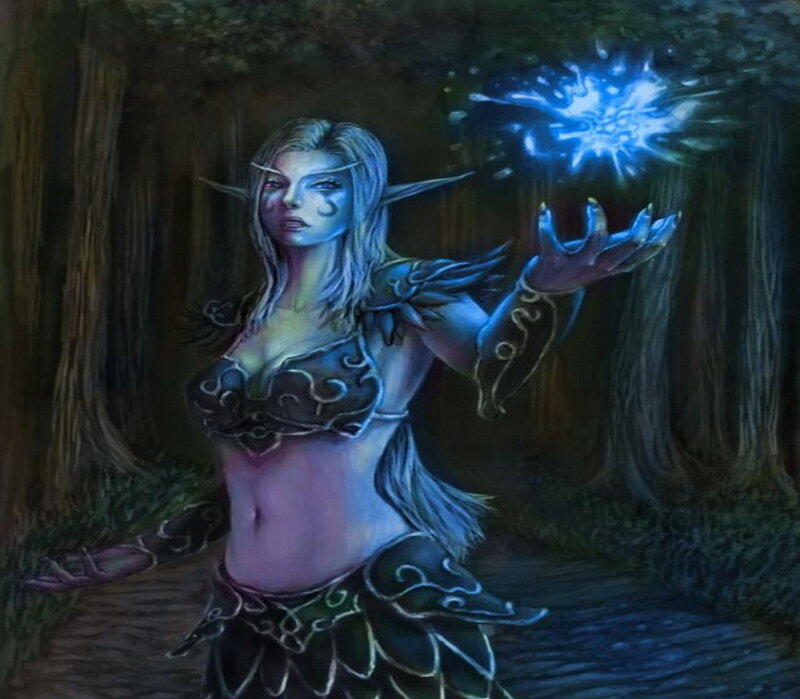 Elf Woman Casting Spell — Blue