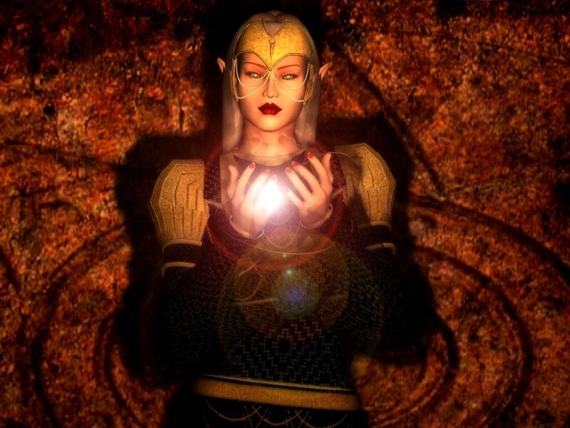 Elf Woman Casting Spell — Brown, Dramatic