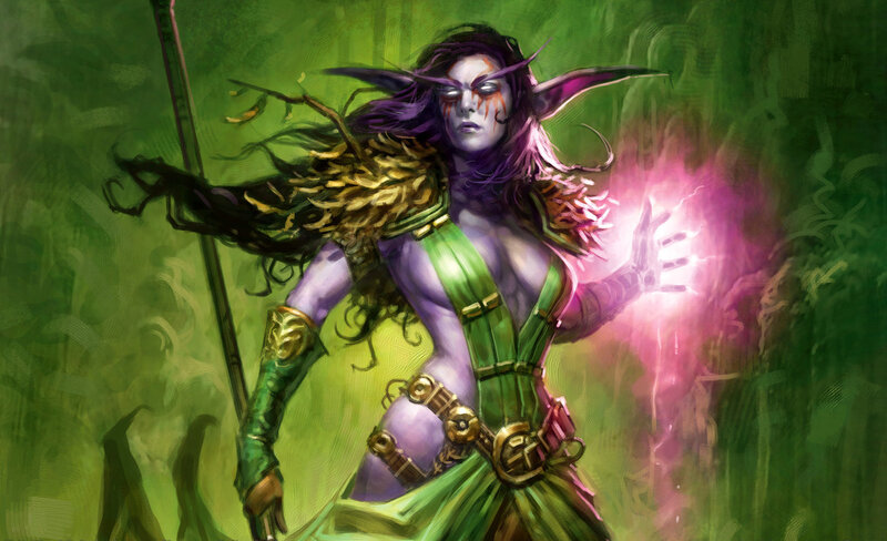 Elf Woman Casting Spell — Green