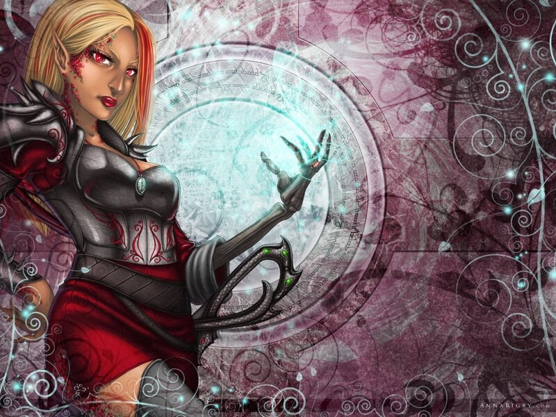 Elf Woman Casting Spell — Purple, Dramatic, Digital Art, Armor