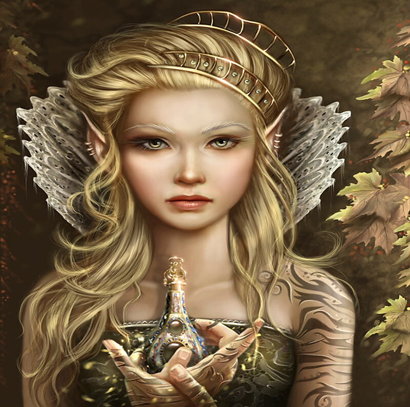 Elf Woman Holding Bottle