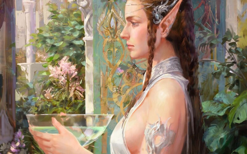 Elf Woman Holding Bowl — Green