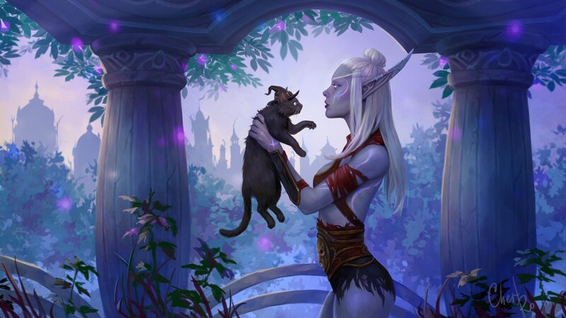 Elf Woman Holding Cat