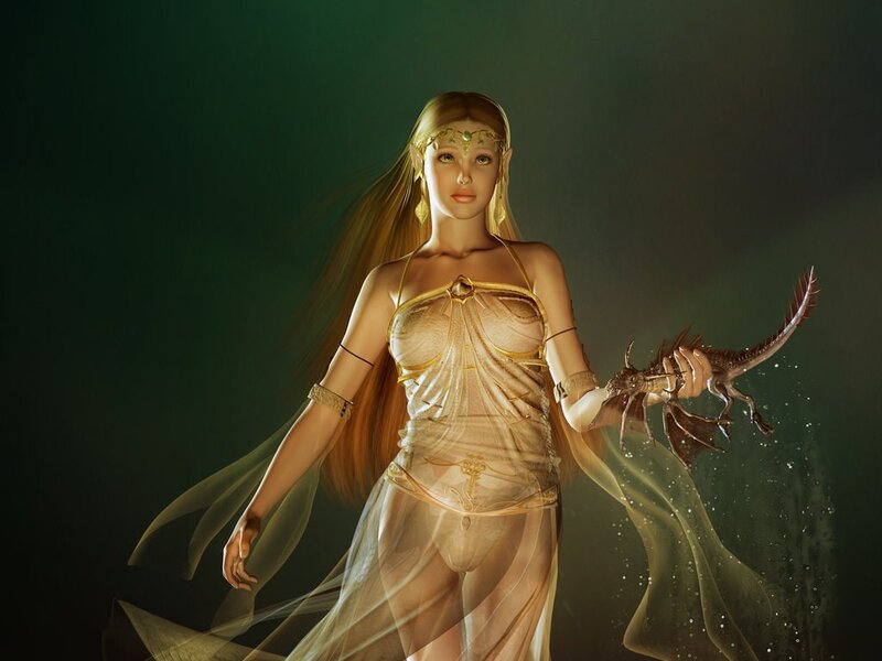 Elf Woman Holding Dragon
