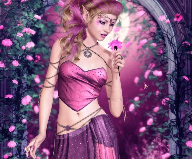 Elf Woman Holding Flower