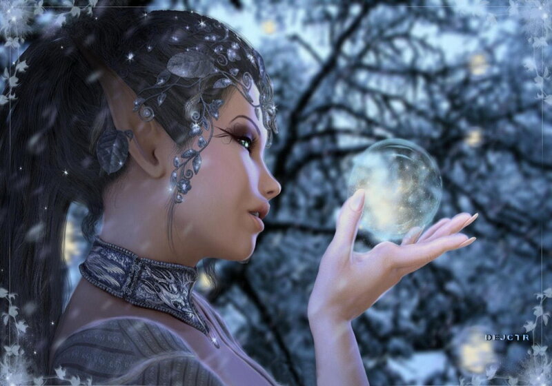 Elf Woman Holding Orb — Blue