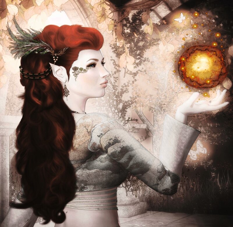 Elf Woman Holding Orb — Red