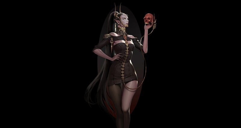 Elf Woman Holding Skull