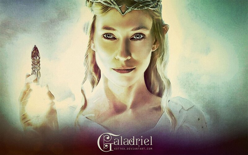 Elf Woman Holding Staff — White