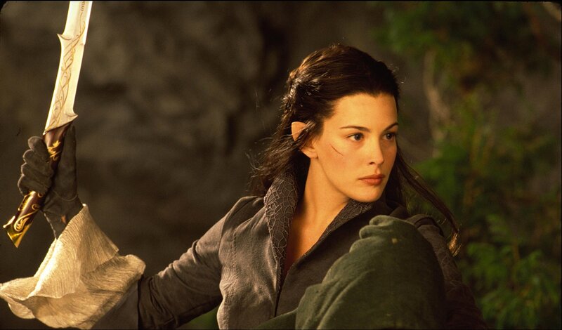 Elf Woman Holding Sword — Green, Dramatic
