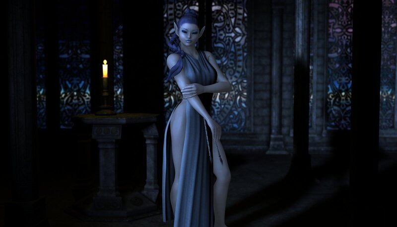 elf woman in a dark hall